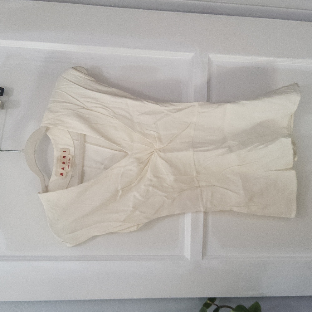 Marni Cream V-Neck Cap Sleeve Twist Front Blouse
